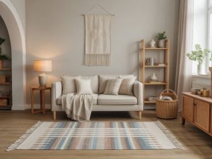 Artisanat textile : tapis, plaids et coussins comme pièces maîtresses du salon contemporain