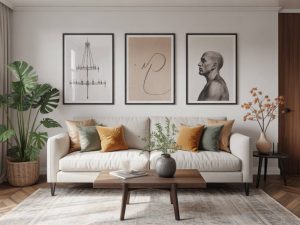 Décoration intérieure avec œuvres d’art : composer un mur de cadres harmonieux dans un salon design
