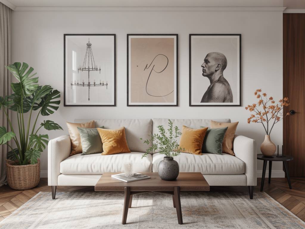 Décoration intérieure avec œuvres d’art : composer un mur de cadres harmonieux dans un salon design